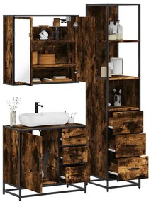 vidaXL Set mobilier de baie, 3 piese, stejar fumuriu, lemn prelucrat