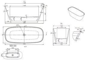 Cada freestanding, din compozit, 170x73 cm, fara preaplin, Marmite Creta