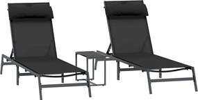 vidaXL Paturi de plajă 2-persoană 3 pcs Negru și antracit Oțel