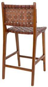 Taburet de bar Perugia, piele, maro, picioare din tec