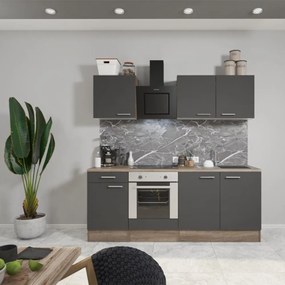 Mobilă de bucătărie Yorki 210, corp din stejar Yorki, față antracit satinat cu element inferior al cuptorului