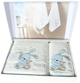 Set cadou de prosoape BUNNY pentru copii, 2 buc Alb - Albastru / Blue Set (prosop 50x90cm, prosop de corp 70x130cm)