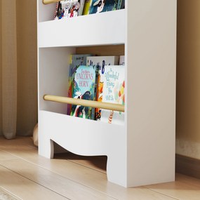 AIYAPLAY Bibliotecă pentru Copii cu 3 Rafturi în Formă de Ursuleț, cu Bariere Frontale, 55x15x110 cm, Culoare Lemn | Aosom Romania