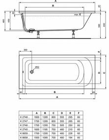 Cada baie incastrata Ideal Standard Hotline, dreptunghiulara, 170x70 cm 1700x700 mm