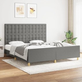 3125398 vidaXL Cadru de pat cu tăblie, gri închis, 180x200 cm, textil