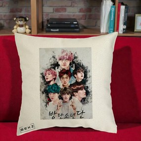 Perna Personalizata K-pop BTS Bangtan Boys Poster Artistic Negru Alb, 40x40 cm, Ecru, Husa Detasabila, Perna Inclusa, BEKZ®