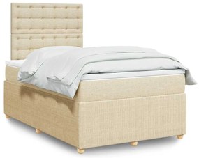 vidaXL Pat box spring cu saltea, crem, 120x200 cm, textil