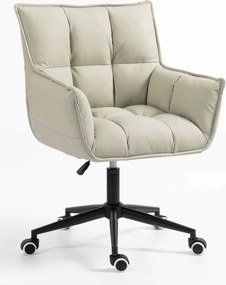 HR560K Scaun Ecru Piele Ecologica Premium Soft cu Bază Neagră