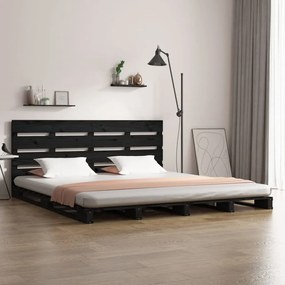 3120166 vidaXL Cadru de pat dublu, negru, 135x190 cm, lemn masiv de pin