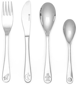 Tacâmuri argintii din oțel inoxidabil pentru copii 4 buc. Space – Zilverstad