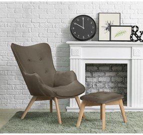 Fotoliu cu taburet maro deschis cu tapițerie din catifea Niko – Ropez