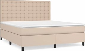 vidaXL Pat box spring cu saltea, cappuccino, 160x200cm piele ecologică
