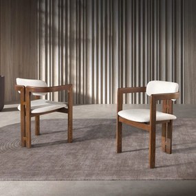 Scaun dining material textil alb-galbui si lemn Off-white