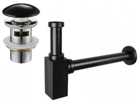 Mexen sifon parțial pentru chiuvetă pătrată cu valvă ceramică click-clack, cu preaplin, negru - 7992060-75