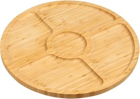Tava rotunda de servire Kesper 58447, 35 cm, Bambus, 5 compartimente, Maro