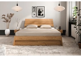 Pat matrimonial în culoare naturală din lemn de stejar 140x200 cm Twig – The Beds