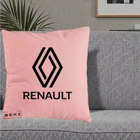 Perna Personalizata cu emblema Renault, 40x40 cm, Roz, Husa Detasabila, Perna Inclusa, BEKZ®