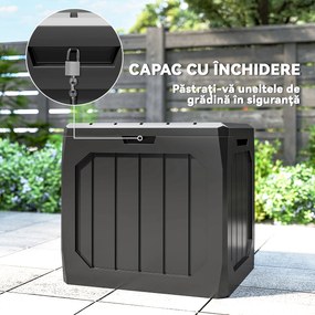 Outsunny Ladă de Grădină 121L din Plastic, Cutie de Depozitare pentru Exterior cu Mânere, Impermeabilă și cu Încuiere, 56x45x53 cm, Negru | Aosom Romania