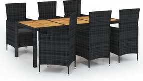 vidaXL Set mobilier de exterior cu perne, 7 piese, negru, poliratan