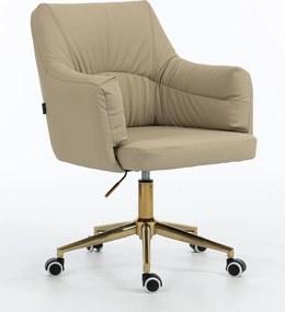 HR840K Scaun Crem Piele Ecologica Premium Soft cu Bază Aurie