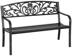 Outsunny Banca de gradina din metal cu spatar decorat, 127x60x87cm – negru | Aosom Romania