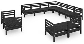 3083218 vidaXL Set mobilier de grădină, 11 piese, negru, lemn masiv de pin