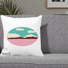 Perna Decorativa Peisaj Desert Oval Pastel, 40x40 cm, Alba Mata, Husa Detasabila, Perna Inclusa, BEKZ®