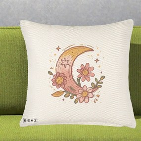 Perna Decorativa Luna Florala Boho, 40x40 cm, Crem Reliefat, Husa Detasabila, Perna Inclusa, BEKZ®