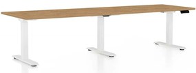 Masă înălțime reglabilă OfficeTech Long, 260 x 80 cm, picioare albe, stejar piatra