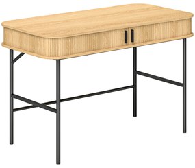 HOMCOM Birou cu Uși Canelate în Stil Contemporan, Birou pentru PC din Lemn și Oțel, 120x60x76,5 cm, Lemna Natural | Aosom Romania