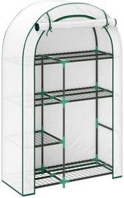Outsunny Mini solar, solar cu patru niveluri cu acoperire din plastic, portabil, ușă rulabilă, 100 x 45 x 160 cm, alb | Aosom Romania