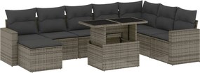 vidaXL Set canapele de grădină, 9 piese, cu perne, gri, poliratan