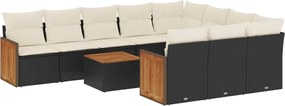 vidaXL Set canapele de grădină cu perne, 11 piese, negru, poliratan