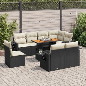 3327164 vidaXL Set mobilier de grădină cu perne, 9 piese, negru, poliratan