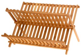 Uscător de vase din bambus, suport - 2 niveluri