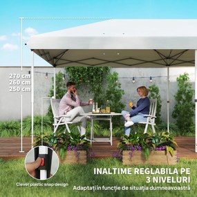 Outsunny Cort 6x3 m pliabil din otel si material Oxford, cort pentru gradina cu 6 pereti laterali, franghii si carlige, alb