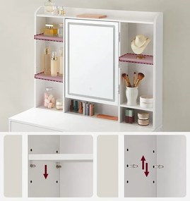 SEA81 - Set Masa toaleta, 90 cm, masa machiaj cu oglinda LED, Organizator Bijuterii, cosmetica, masuta vanity - Alb