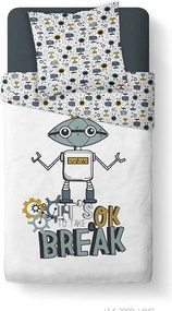 Lenjerie de pat pentru copii 140x200 cm KOOL, reversibila, model cu roboti