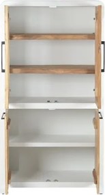 Vitrină din lemn reciclat cu finisaj hormigón alb, 4 uși, 3 polițe, 90 x 43 x 170 cm, „Form"