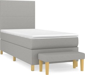 vidaXL Pat box spring cu saltea, gri deschis, 100x200 cm, textil