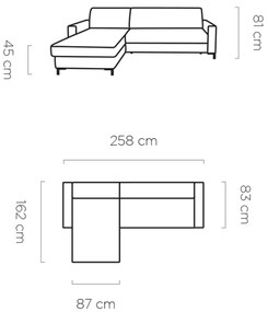 Coltar living Vocal Mini pe dreapta - L258 x l162 x h81 cm