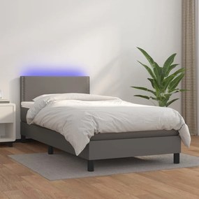 3134133 vidaXL Pat continental cu saltea și LED, gri, 80x200 cm, piele eco