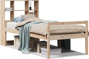 vidaXL Pat cu bibliotecă fără saltea, 90x190 cm, lemn masiv de pin
