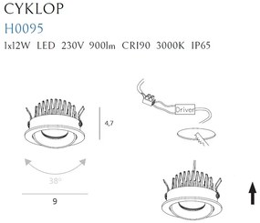 Spot LED directionabil, incastrabil tavan fals / plafon IP65 CYKLOP negru H0095 MX
