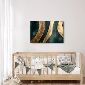 Tablou - Abstracție verde cu auriu I. (90x60 cm)