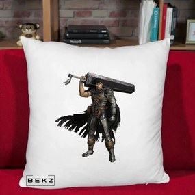 Perna Personalizata Berserk Guts Luptatorul Negru, 40x40 cm, Alb Pufos, Husa Detasabila, Perna Inclusa, BEKZ®