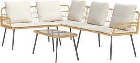 vidaXL Set de canapele pentru grădină cu pernă 2 pcs natural poliratan