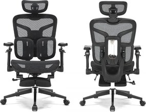 RESIGILAT- Scaun ergonomic premium DeluxStar T9 – cotiere 6D ultra moi, suport lombar adaptiv, spătar reglabil pe inaltime, tetiera 4D, mecanism multifunctional inclinare/blocare, pivotant, Mesh, Negru