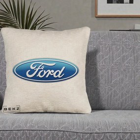Perna Personalizata cu emblema Ford, 40x40 cm, Bej Canapea, Husa Detasabila, Perna Inclusa, BEKZ®