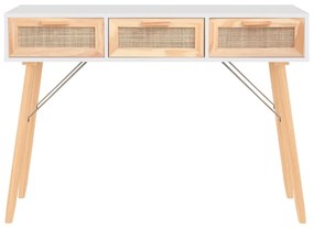Masa consola alb 105x30x75 cm lemn masiv pin si ratan natural 1, Alb